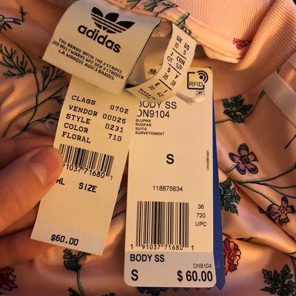 Adidas Original pink floral bodysuit NWT - Picture 7 of 8